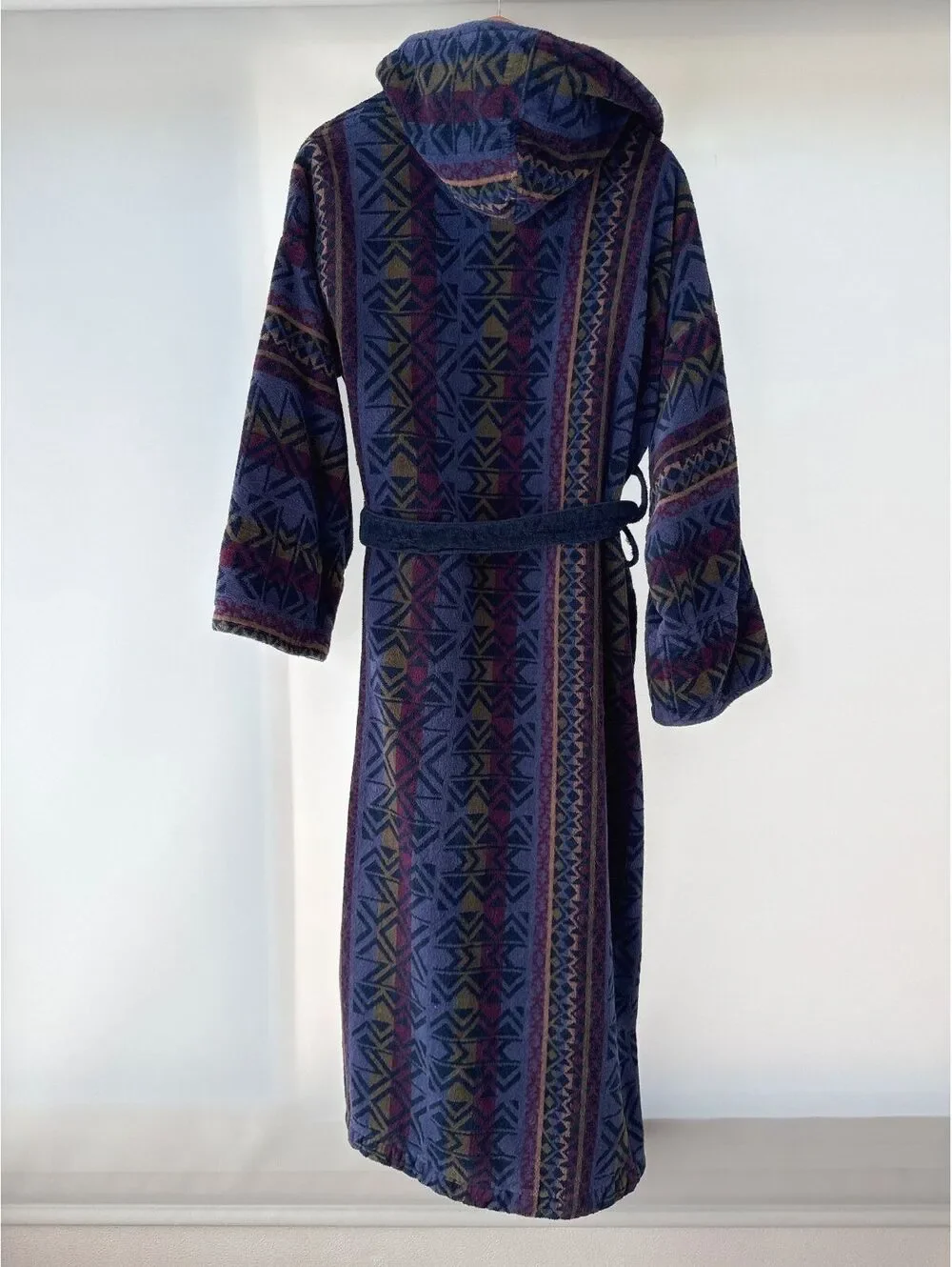 Vintage Bill Blass Mens Robe One Size Geometric Terry Cloth Cotton Belted